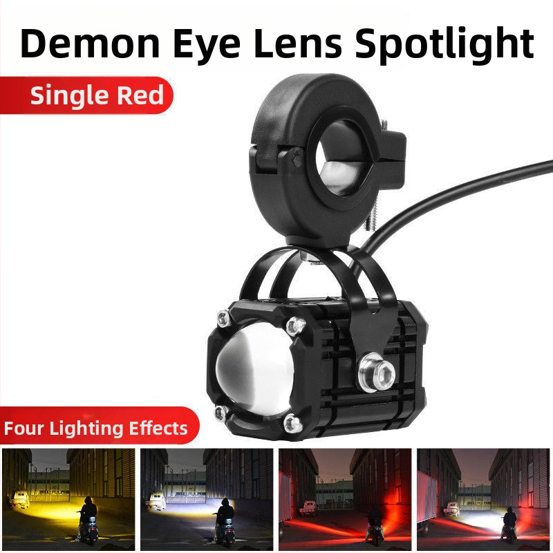 Motociklo velnio akies prožektorius su raudonu mirksinčiu spinduliu, nauja objektyvas, tolimo ir arti spinduliai, 8V