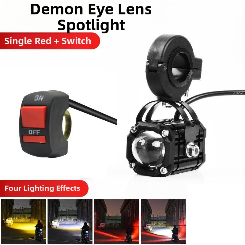 Motociklo velnio akies prožektorius su raudonu mirksinčiu spinduliu, nauja objektyvas, tolimo ir arti spinduliai, 8V