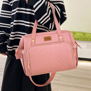 Geantă pentru mamă și bebeluș cu capacitate mare, izolație termică, multifuncțională, curea de umăr; exterior din nailon, model în carouri, căptușită cu poliester