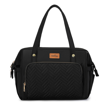 Geantă pentru mamă și bebeluș cu capacitate mare, izolație termică, multifuncțională, curea de umăr; exterior din nailon, model în carouri, căptușită cu poliester