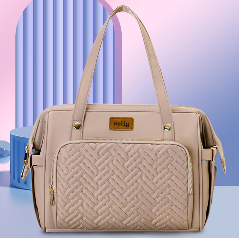 Geantă pentru mamă și bebeluș cu capacitate mare, izolație termică, multifuncțională, curea de umăr; exterior din nailon, model în carouri, căptușită cu poliester