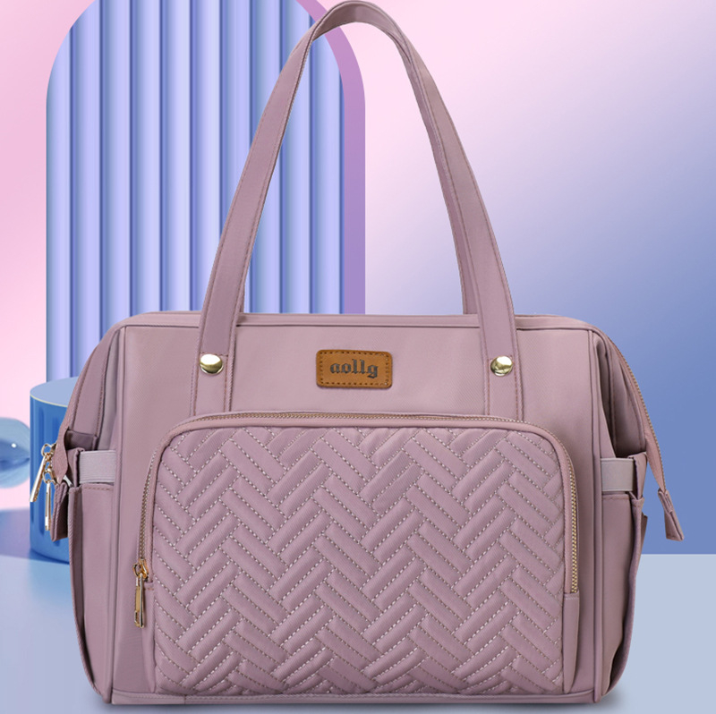 Geantă pentru mamă și bebeluș cu capacitate mare, izolație termică, multifuncțională, curea de umăr; exterior din nailon, model în carouri, căptușită cu poliester