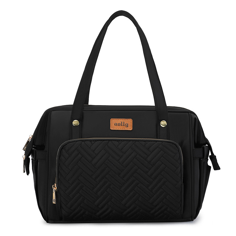 Geantă pentru mamă și bebeluș cu capacitate mare, izolație termică, multifuncțională, curea de umăr; exterior din nailon, model în carouri, căptușită cu poliester