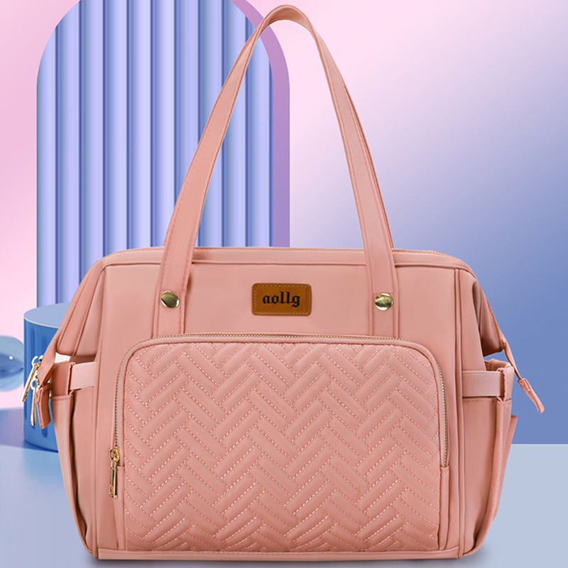 Geantă pentru mamă și bebeluș cu capacitate mare, izolație termică, multifuncțională, curea de umăr; exterior din nailon, model în carouri, căptușită cu poliester