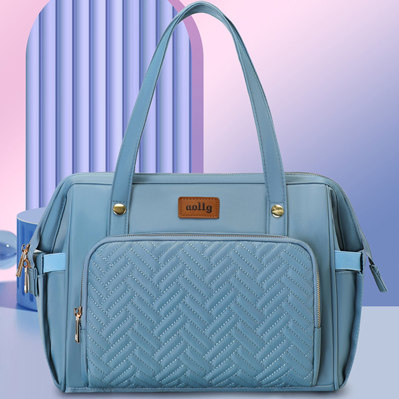 Geantă pentru mamă și bebeluș cu capacitate mare, izolație termică, multifuncțională, curea de umăr; exterior din nailon, model în carouri, căptușită cu poliester