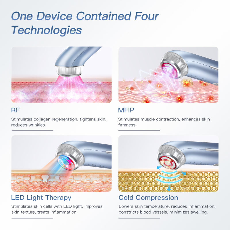 Радиочестотен козметичен уред за лице с EMS микроелектричен ток и LED фототерапия – преносим, презареждаща се батерия 2000–4000 mAh