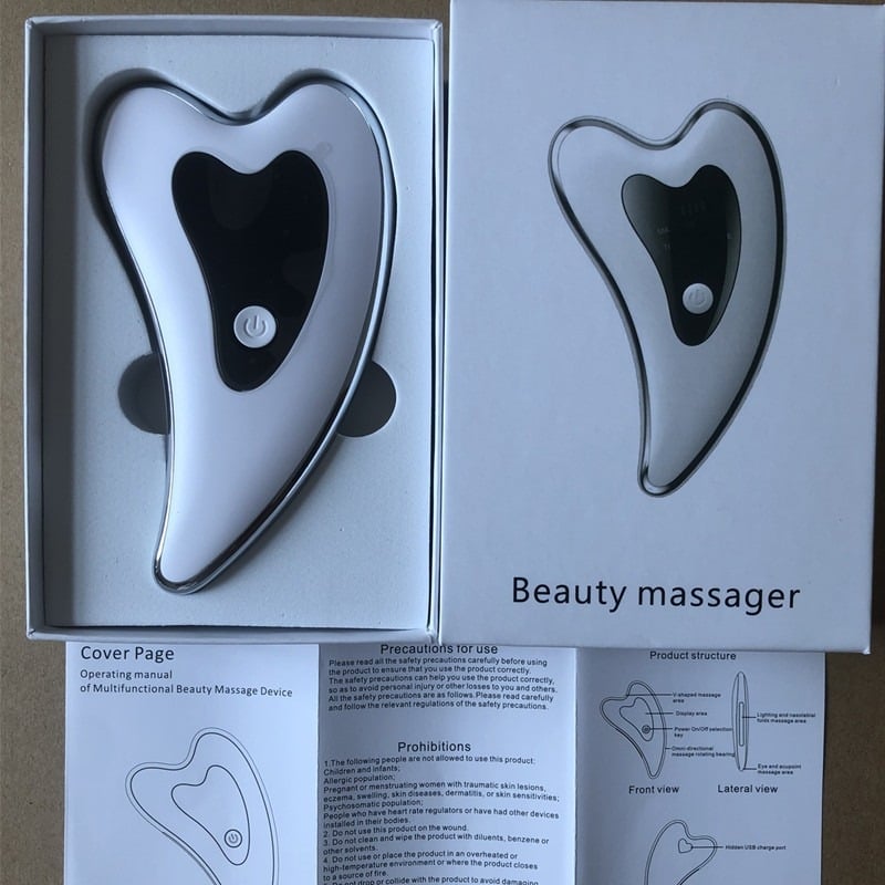 Устройство за лицев вибрационен масаж и дъска за скрапинг, масажор за врата, преносимо, вградена батерия 500-800 mAh, IPX4 водоустойчиво, The Star Promise