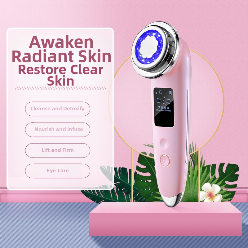 Dispozitiv de înfrumusețare cu rejuvenare prin fotoni, lifting cu microcurent, terapie cu lumină colorată și curățare a porilor; baterie încorporată 500–800 mAh