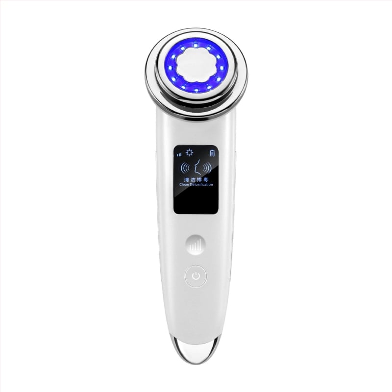 Dispozitiv de înfrumusețare cu rejuvenare prin fotoni, lifting cu microcurent, terapie cu lumină colorată și curățare a porilor; baterie încorporată 500–800 mAh
