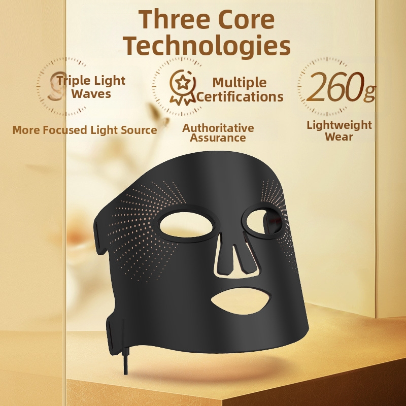 Fotoninė grožio kaukė su LED spektro šviesos terapija namų naudojimui — USB maitinimas, 3 lygiai, odos atjauninimas ir šviesinimas