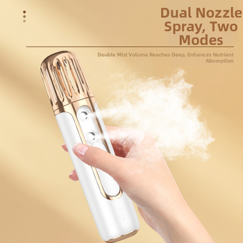 Dvigubo purškimo veido drėkinimo garintuvas, nešiojamas drėkinimo įrenginys, įmontuota 1000–1200 mAh baterija, 2-asis režimas, šaltas purškimas, automatinis išjungimas