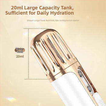 Dvigubo purškimo veido drėkinimo garintuvas, nešiojamas drėkinimo įrenginys, įmontuota 1000–1200 mAh baterija, 2-asis režimas, šaltas purškimas, automatinis išjungimas