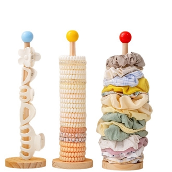 Fából készült hajkiegészítő tároló állvány, függőleges kivitel, karikatúra alakú, egyemeletes, összekapcsoló kivitel, nőies stílus