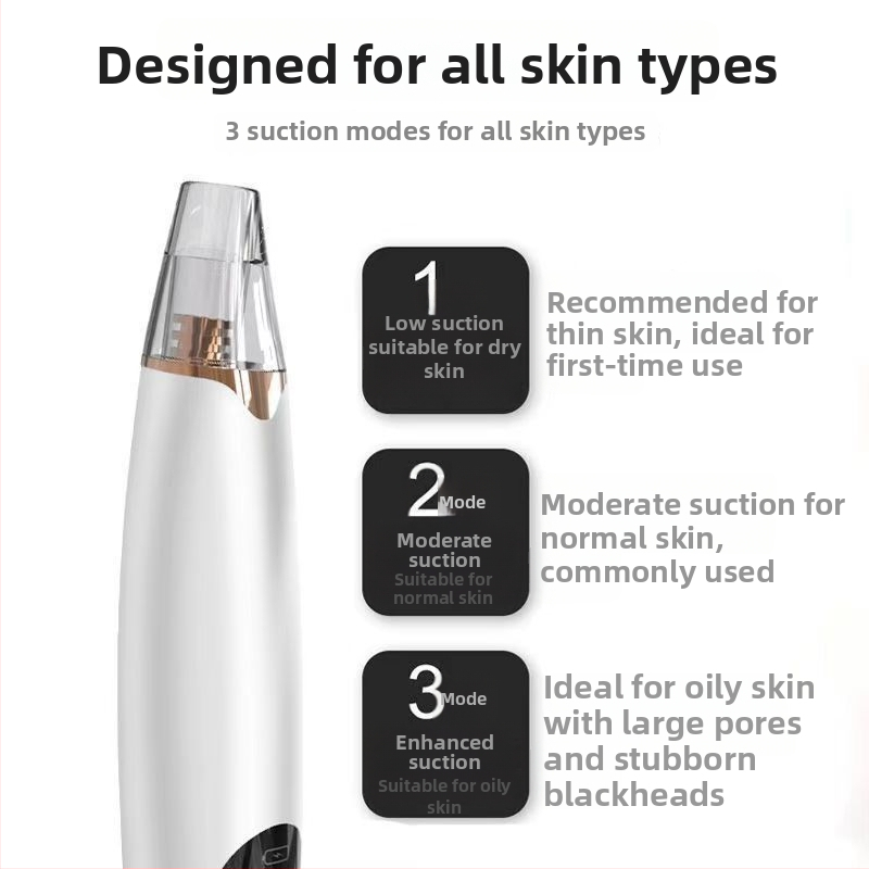 X3 ultraskaņas ādas skrāpis ar elektrisko sūkšanu, 3 uzgalji, 3 ātrumi, poru attīrīšana un aknes samazināšana
