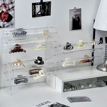 360°-os forgó akril hajgumi kijelző állvány, dupla réteg, nordic stílus, kézzel készített