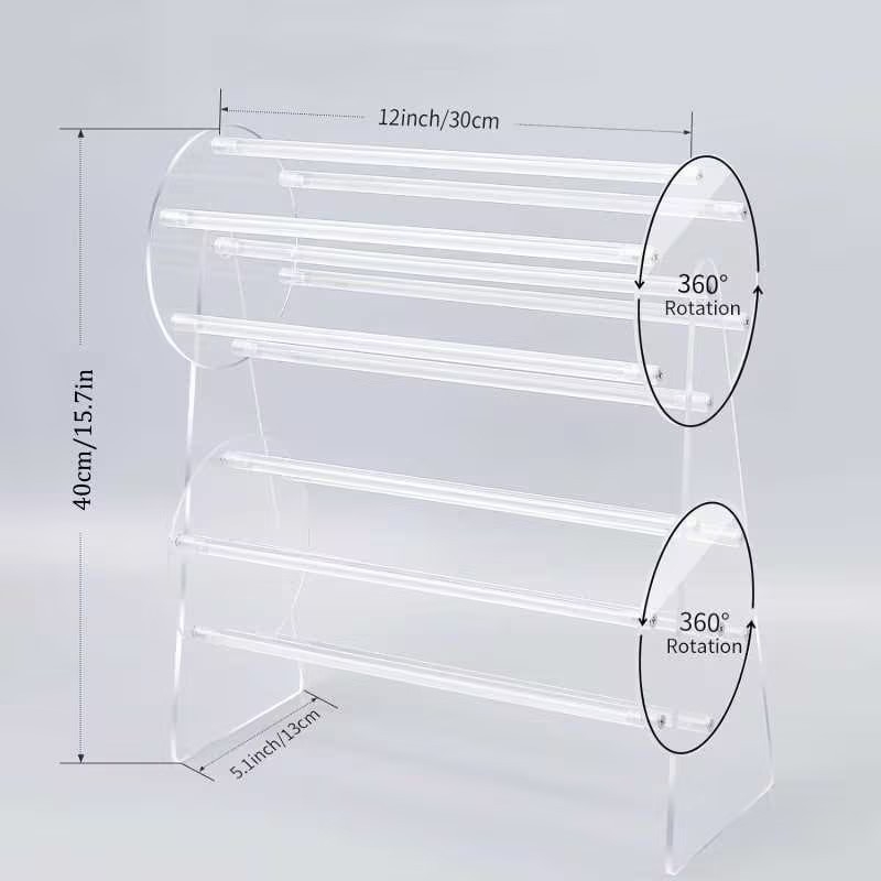 360°-os forgó akril hajgumi kijelző állvány, dupla réteg, nordic stílus, kézzel készített