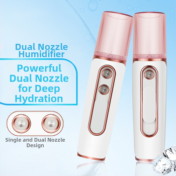 Dvigubo purškimo drėkinimo įrenginys veidui, nešiojamas USB įkrovimo drėkinimo sistema, mini šaltojo purškimo drėkintuvas, įmontuota 1200-2000 mAh baterija, iki 1 valandos veikimo