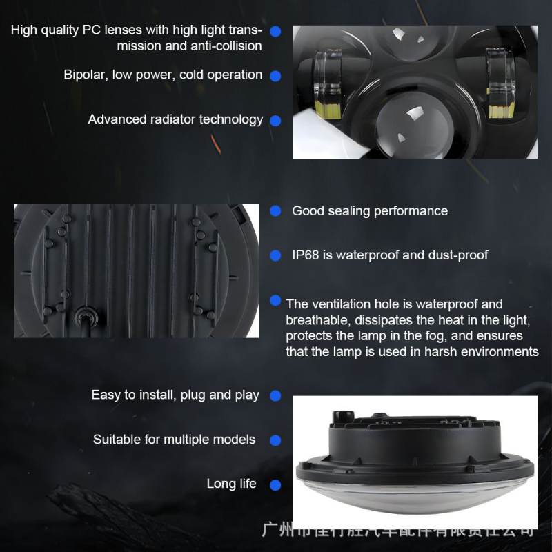 LED priekinis žibintas Wrangler su Angel Eye ir apertūros objektyvu, aliuminio korpusas, IP66, 12-48V, pritaikomas