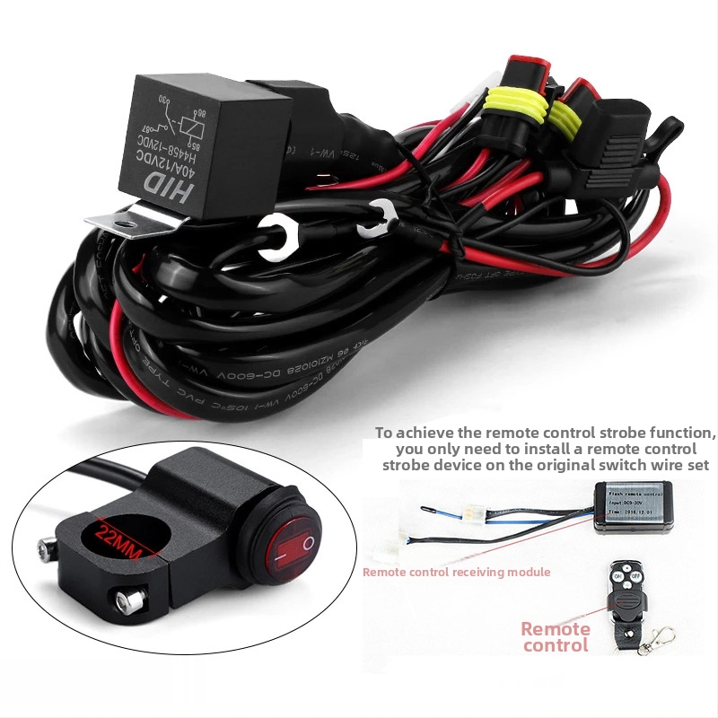 Motociklo LED jungiklio laidynė – 12V, 160W LED, IP67, 30 000 h, OEM lempos gaubtas, universalus modifikacijų laidinys su dviejų padėčių jungikliu