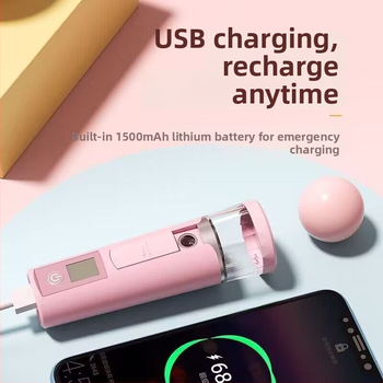 Φορητή συσκευή νάνο κρύου ψεκασμού για ενυδάτωση προσώπου με οθόνη, 1 ταχύτητα, κρύος ψεκασμός, περίβλημα ηλεκτροπλατινισμού, ενσωματωμένη μπαταρία 800–1000 mAh, αυτονομία 1–3 ώρες, χρόνος ομίχλης 61–120 δευτερόλεπτα