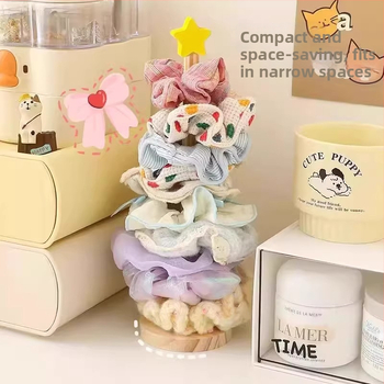 Organizator all-in-One pentru accesorii de păr cu suport de expunere din oțel carbon și lemn, un singur nivel, stil de înaltă clasă