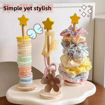 Organizator all-in-One pentru accesorii de păr cu suport de expunere din oțel carbon și lemn, un singur nivel, stil de înaltă clasă