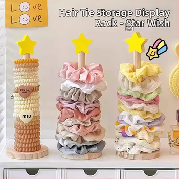 Organizator all-in-One pentru accesorii de păr cu suport de expunere din oțel carbon și lemn, un singur nivel, stil de înaltă clasă