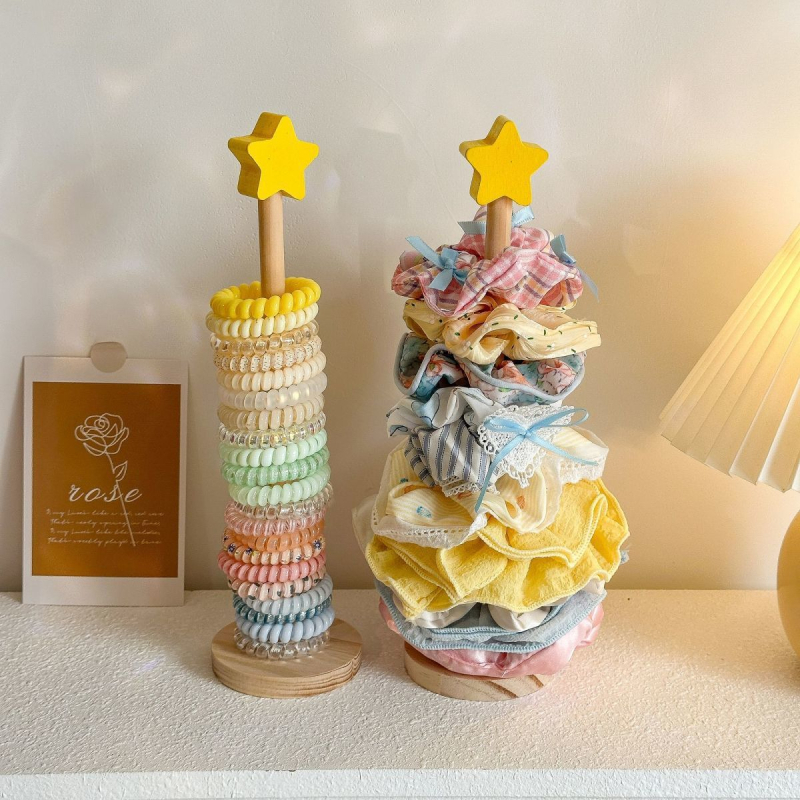 Organizator all-in-One pentru accesorii de păr cu suport de expunere din oțel carbon și lemn, un singur nivel, stil de înaltă clasă