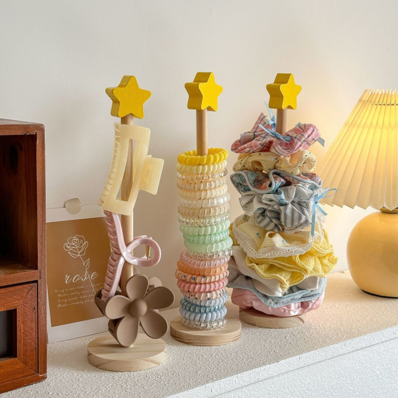 Organizator all-in-One pentru accesorii de păr cu suport de expunere din oțel carbon și lemn, un singur nivel, stil de înaltă clasă