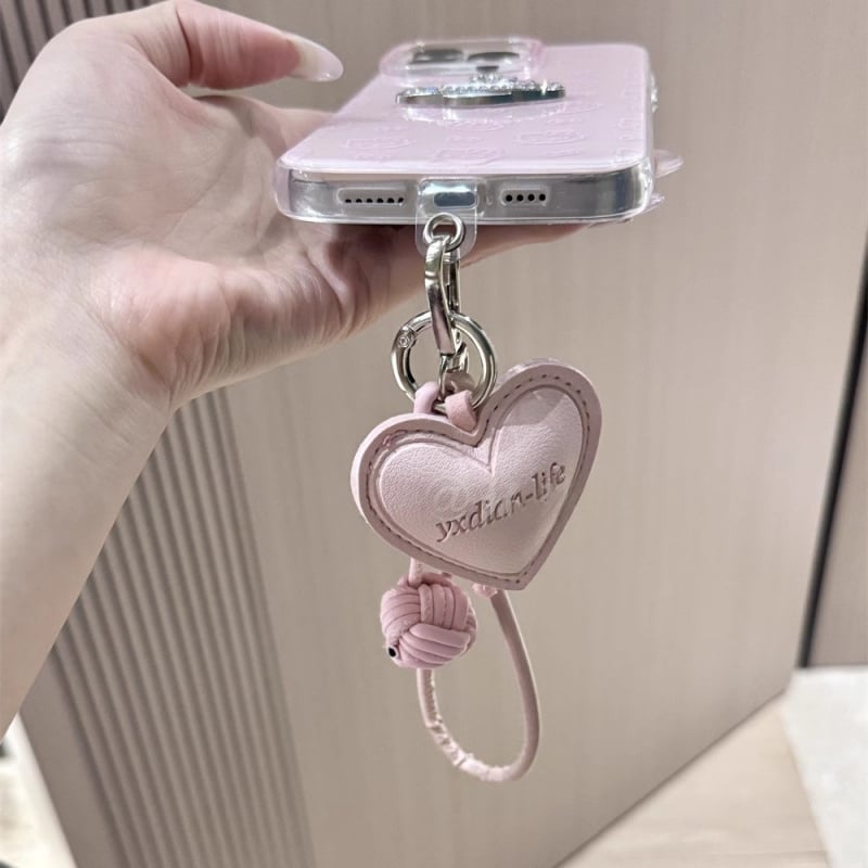 Korejskog stila ručno pleteni privjesak od umjetne kože za mobitel, srcoliki oblik, unisex, FNKO (Materijal: PU; Uže: poliester; Kopča: plastična)