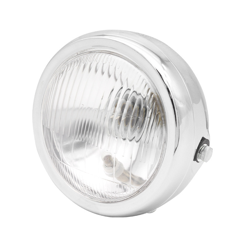 Motociklo priekinis žibintas retro apskritas metalo chromuotas JH125 35W 12V halogeninis