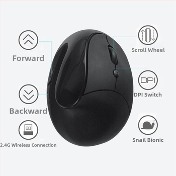 Bezdrôtová ergonomická myš pre ľavú ruku, 1000 DPI, 6 tlačid, USB prijímač 2,4 GHz, napájaná 2×AA batériami