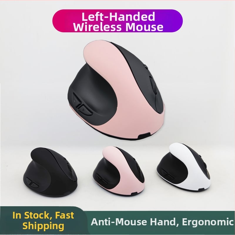 Bezdrôtová ergonomická myš pre ľavú ruku, 1000 DPI, 6 tlačid, USB prijímač 2,4 GHz, napájaná 2×AA batériami