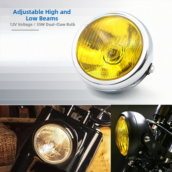 Motociklo apvalus priekinis žibintas, 6 colių, 35W 12V, geležinis korpusas, modelis JH8, nuimamas gaubtas