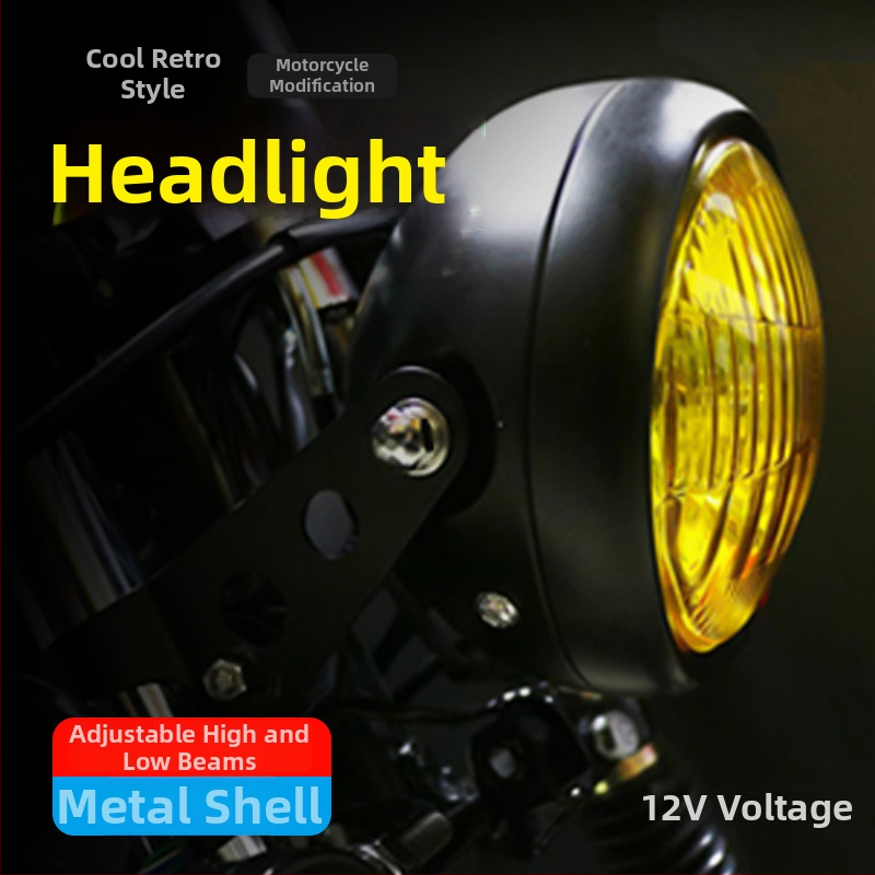 Motociklo apvalus priekinis žibintas, 6 colių, 35W 12V, geležinis korpusas, modelis JH8, nuimamas gaubtas