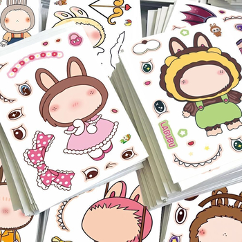 Labubu naljepnice za oblačenje za djecu — slatke crtane likove, DIY edukativne papirnate naljepnice