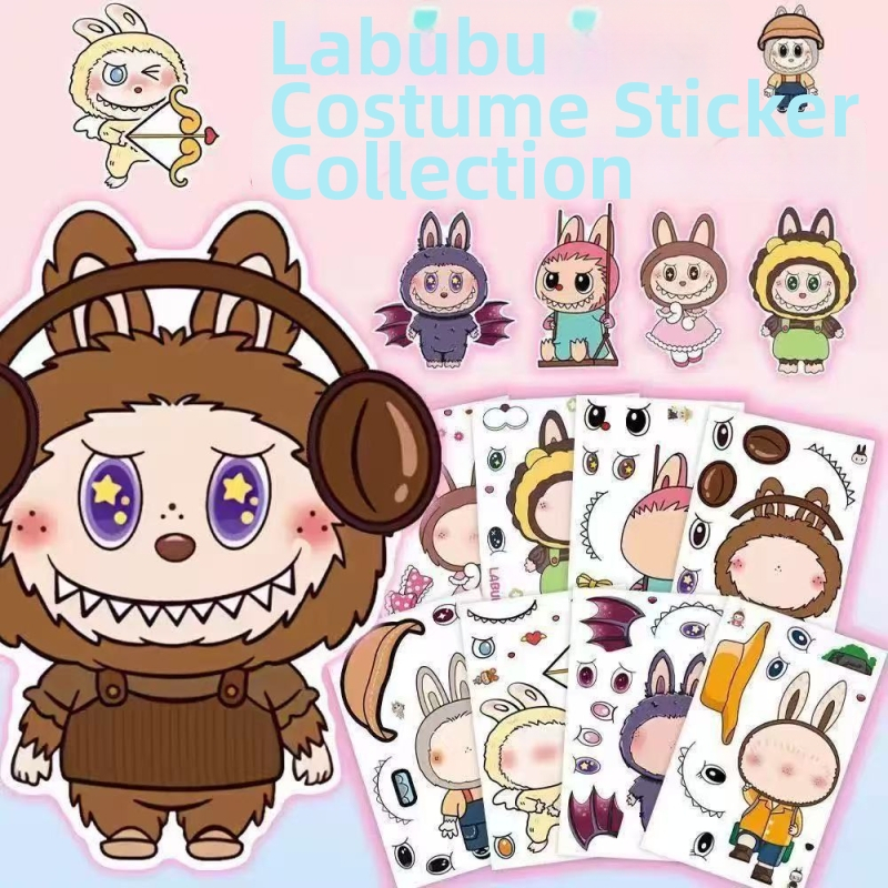 Labubu nálepky na obliekanie pre deti — roztomilé karikatúrne postavy, DIY vzdelávacie papierové nálepky