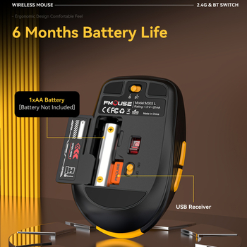 Ασύρματο οπτικό ποντίκι με διπλή λειτουργία 2.4G/Bluetooth, USB, 6 πλήκτρα, ρυθμιζόμενη ανάλυση (3 επίπεδα)