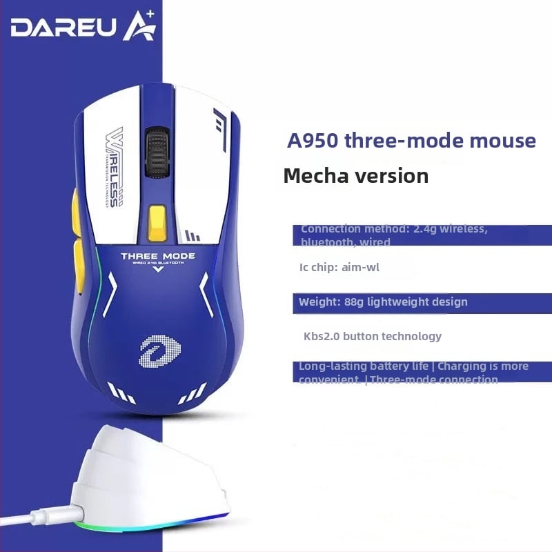 Daryo A950 bežični miš s tri načina i punjačkom dokom, 7 tipki, 1600 DPI, ergonomski