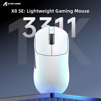 Herná myš ATTACK SHARK X8SE so 3 režimami pripojenia: kábel, 2,4 GHz a Bluetooth; 22000 DPI, 6 tlačidiel, vstavaná nabíjacia batéria