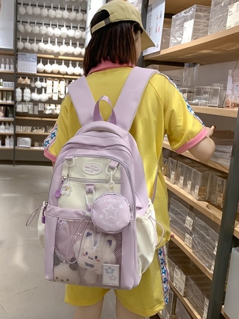 Ženski nylon ruksak za školu, 20–35L, za 15-inčni prijenosnik, prozračan, naramenice s zračnim jastukom, street style