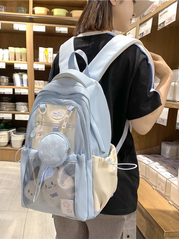 Ženski nylon ruksak za školu, 20–35L, za 15-inčni prijenosnik, prozračan, naramenice s zračnim jastukom, street style