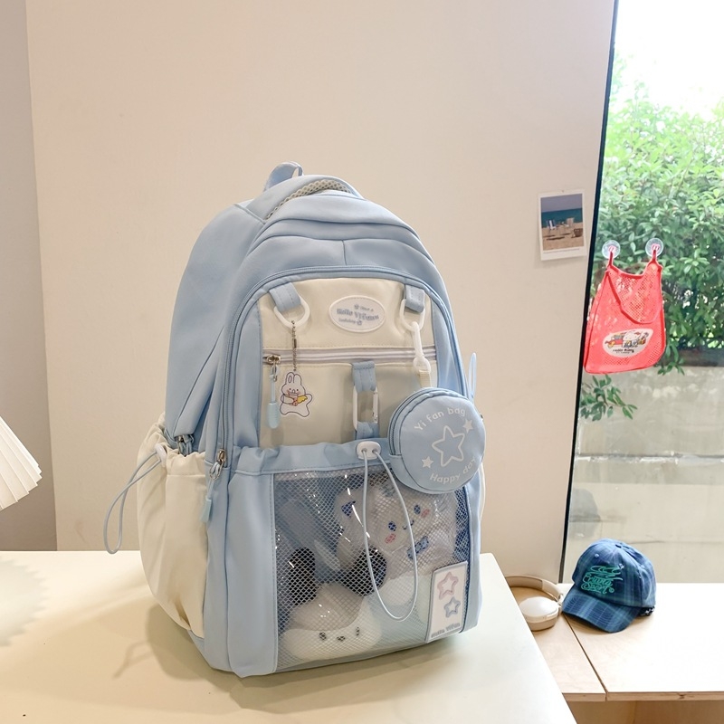 Ženski nylon ruksak za školu, 20–35L, za 15-inčni prijenosnik, prozračan, naramenice s zračnim jastukom, street style
