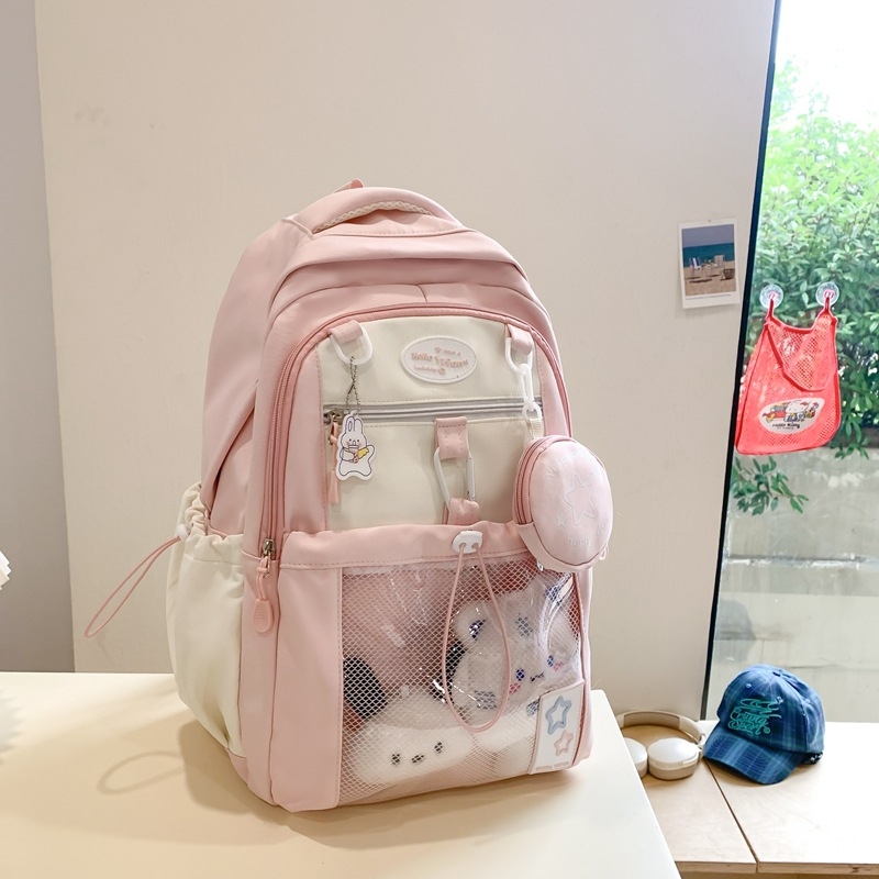 Ženski nylon ruksak za školu, 20–35L, za 15-inčni prijenosnik, prozračan, naramenice s zračnim jastukom, street style