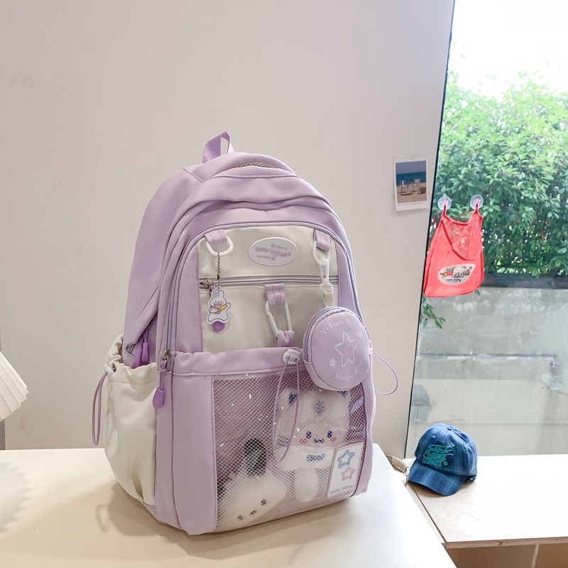 Ženski nylon ruksak za školu, 20–35L, za 15-inčni prijenosnik, prozračan, naramenice s zračnim jastukom, street style