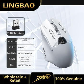 Bezdrôtová myš s tromi režimami: 2.4G/Bluetooth/USB, displej stavu batérie, 6 tlačidiel, DPI nastavené na 4 úrovne, dosah 10 m, nabíjateľná