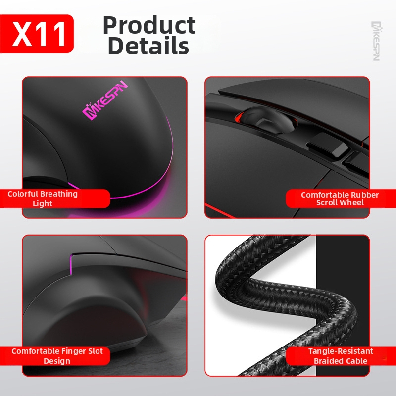 Ποντίκι παιχνιδιών X11 – 7200 DPI, 7 κουμπιά, RGB, ενσύρματο USB (DPI 7200; κουμπιά 7; RGB; USB ενσύρματο; Μακροεντολές)