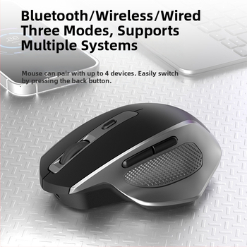 Bežični Bluetooth miš s tri načina, tih i punjiv, 2.4G, ergonomski dizajn za igru i ured, 4000 DPI