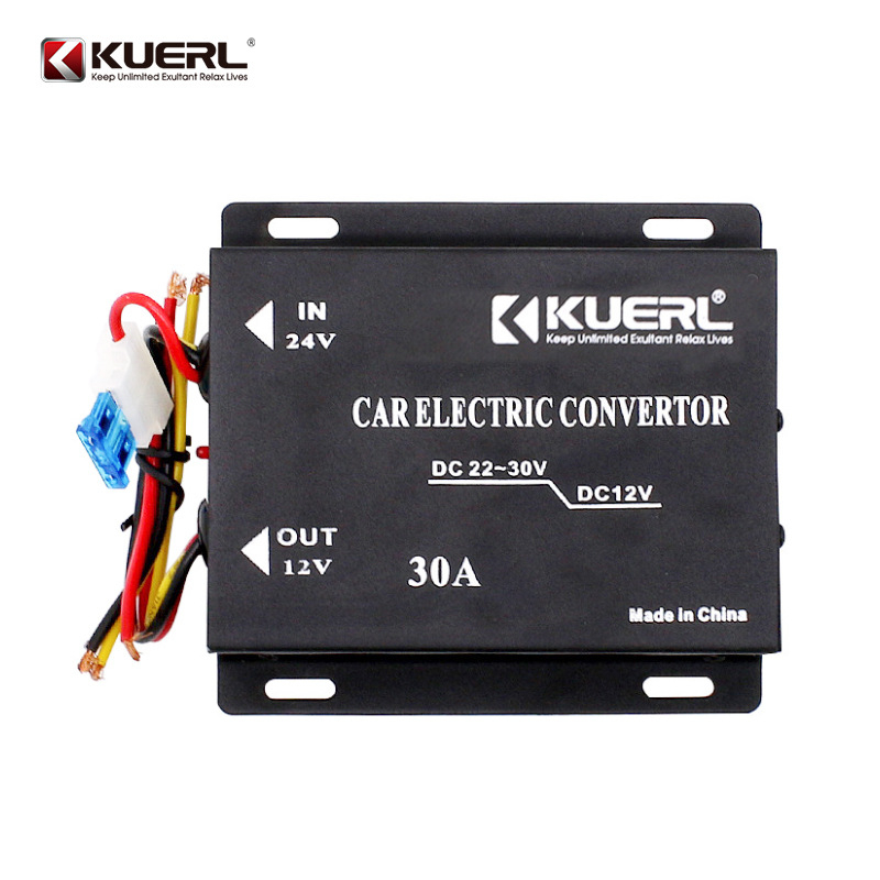 Automobilinis DC-DC keitiklis 24V į 12V, 15A/20A/30A, 120–360W, modeliai K-10A/K-15A/K-20A/K-30A