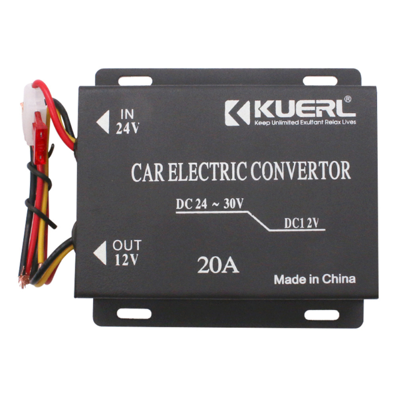 Automobilinis DC-DC keitiklis 24V į 12V, 15A/20A/30A, 120–360W, modeliai K-10A/K-15A/K-20A/K-30A